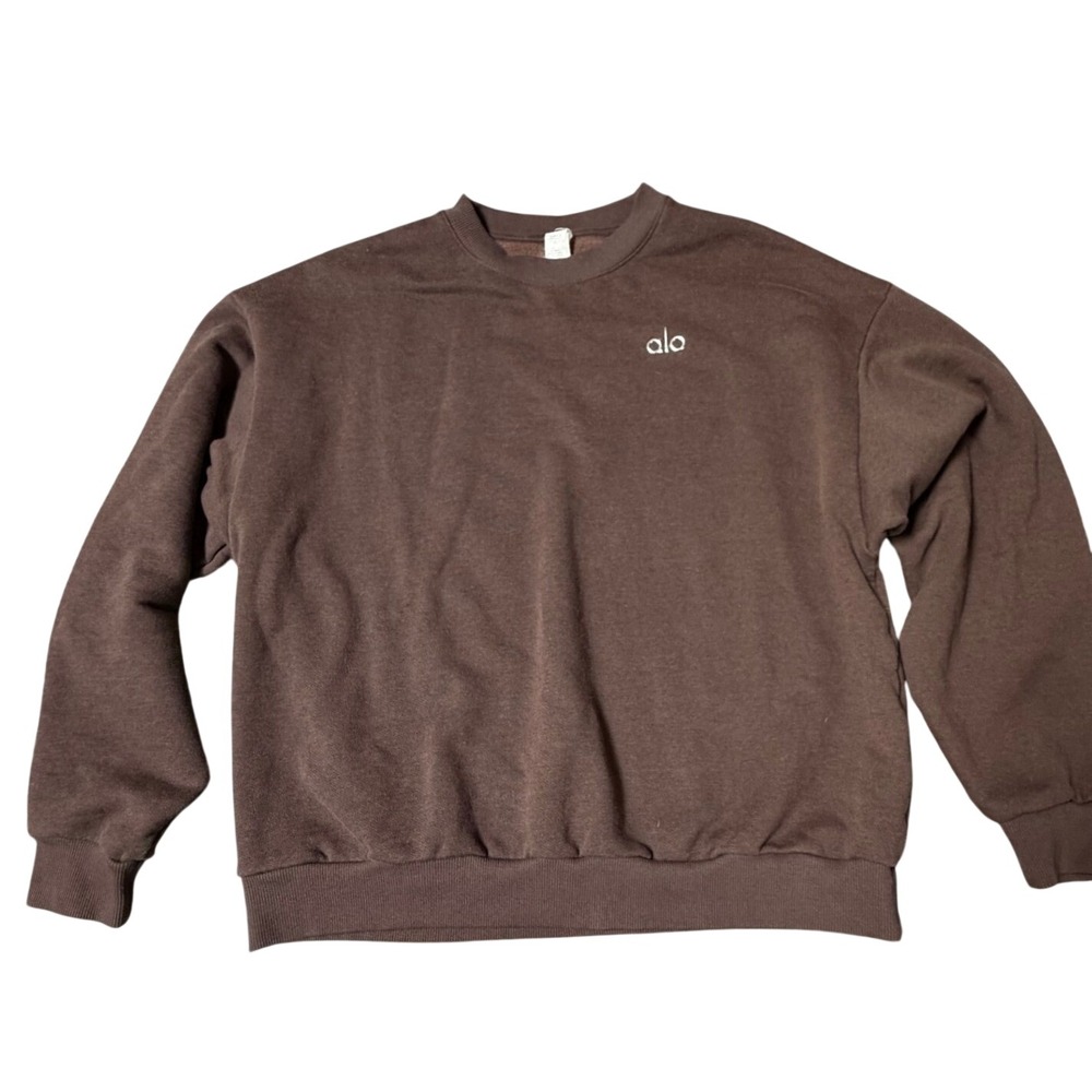 ALO Yoga Accolade Crewneck Pullover Espresso Brown M Cozy Athleisure Minimalist